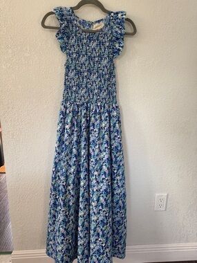 MELLODAY Blue Floral Smocked Maxi Dress